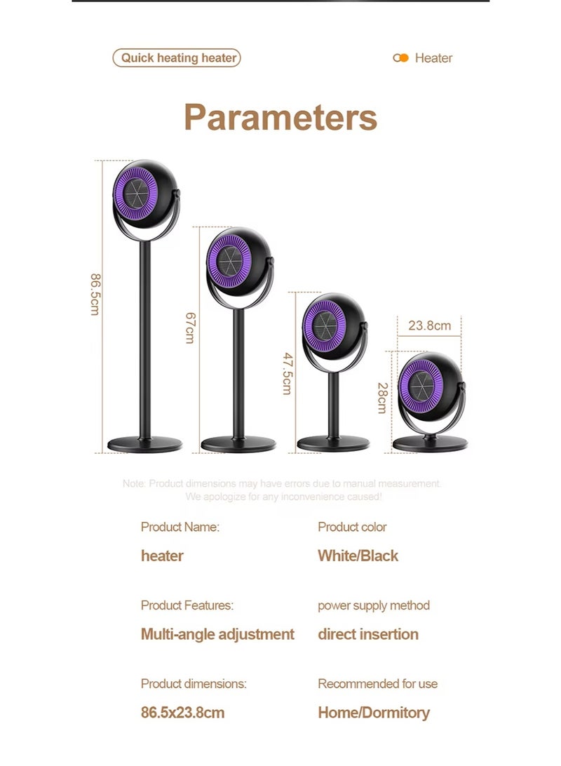 بلو فاير مدفأة مروحة أرضية قابلة لتعديل الارتفاع مع قابس أوروبي - مدفأة كهربائية محمولة وصامتة للمنزل، المكتب، غرفة النوم - تصميم أبيض عصري للشتاء والخريف - Image 5